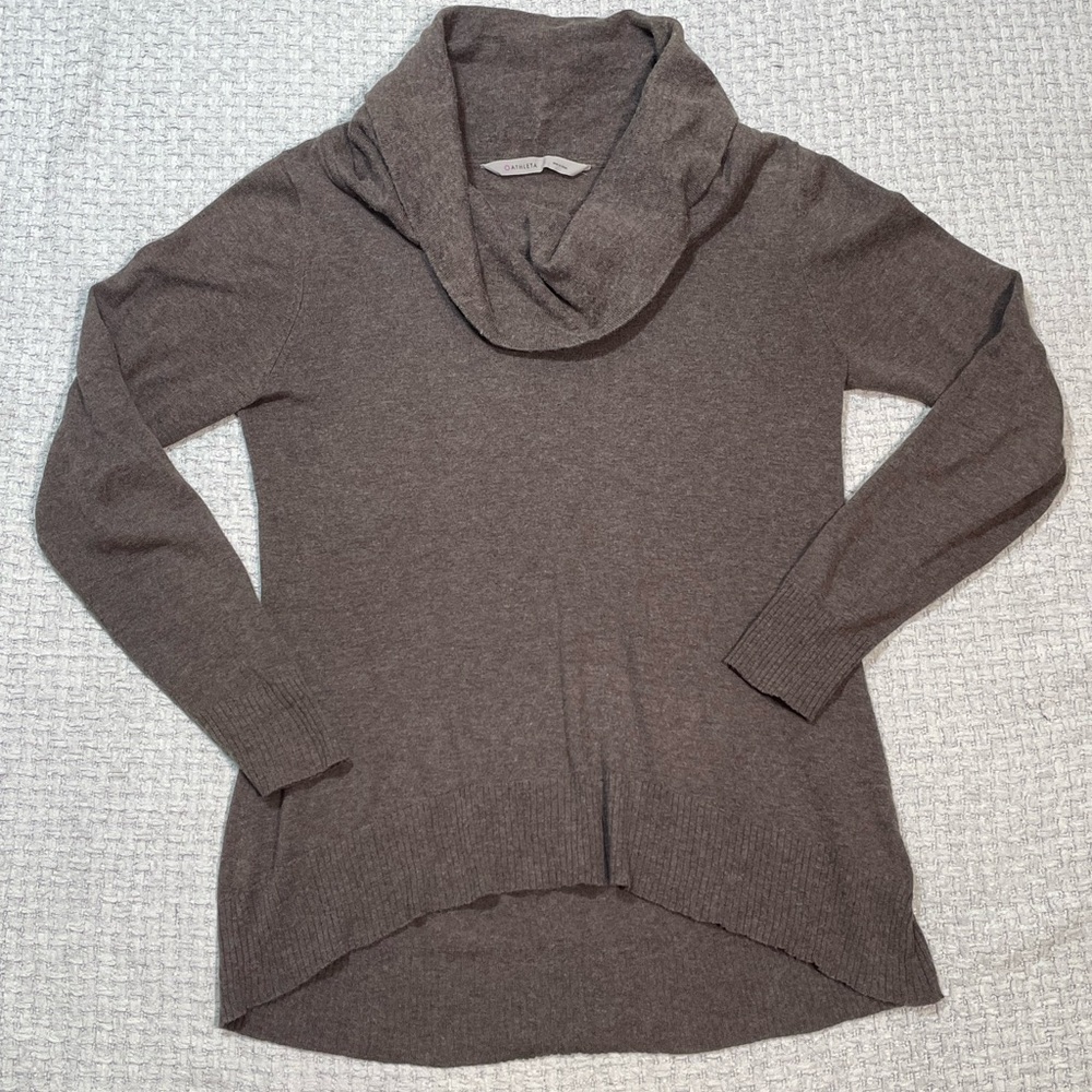 Athleta Women Pullover Cowl Neck Sweater Top Size Large Cotton Wool Blend Brown - Picture 7 of 13